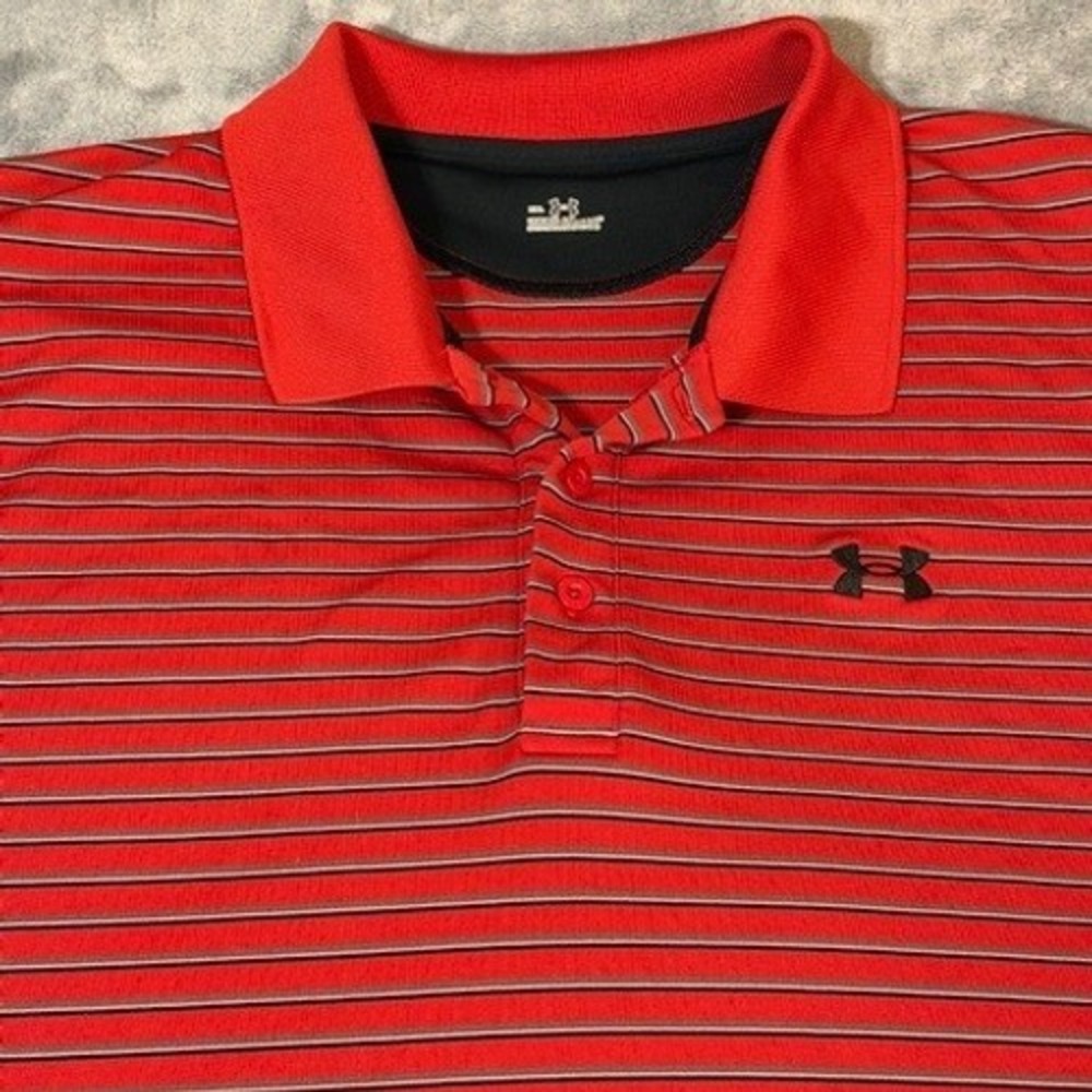 Under Armour Mens HeatGear Striped Polo Shirt Red Black Short Sleeve XXL 4974